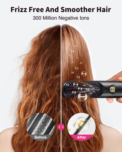 Cordless Hair Straightener Brush - Portable Hair Brush for Travel - 30s Fast Heating - 300 Million Negative Ions for Frizz-Free Shine,Touch Up On-The-Go,Gift for Women,10000mAh