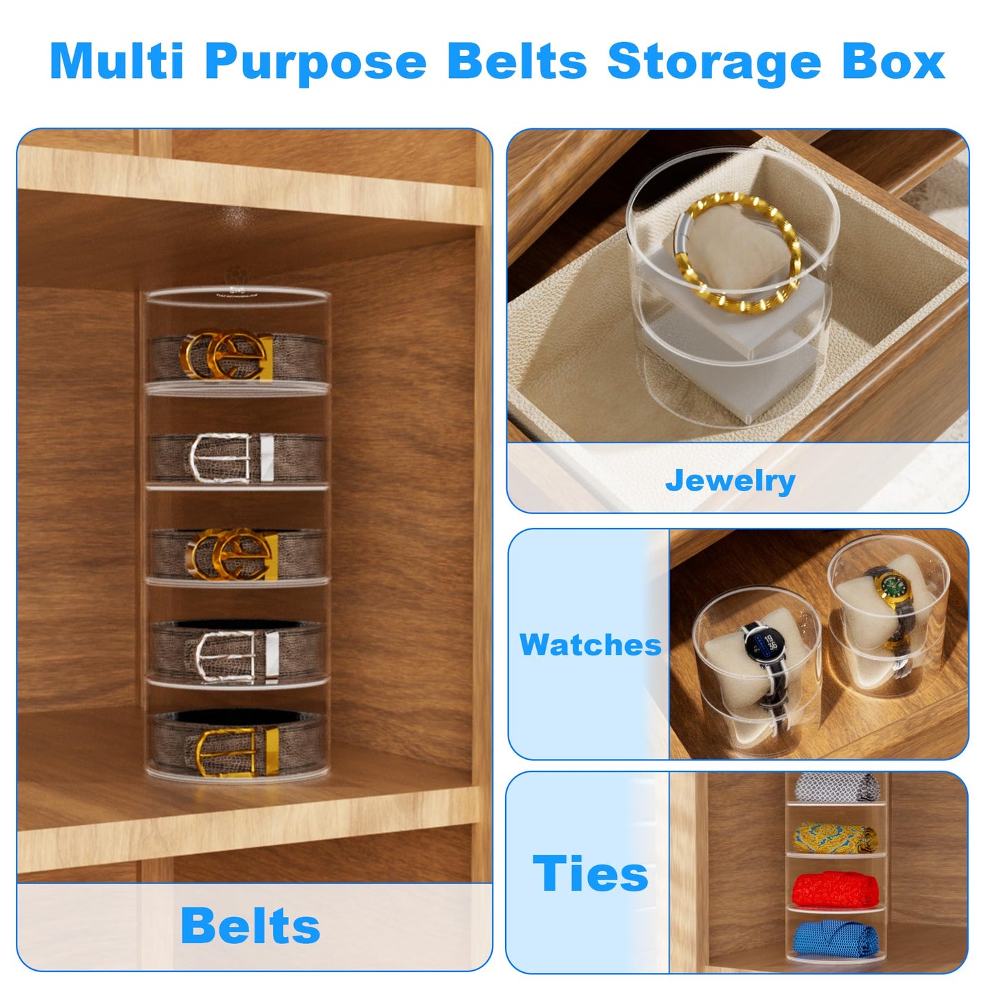 Yutzhre Belt Organizer, 5-Tier Acrylic Belt Storage & Holder for Closet - Clear Jewelry Organizer Case, Space Saving Display for Belts, Ties