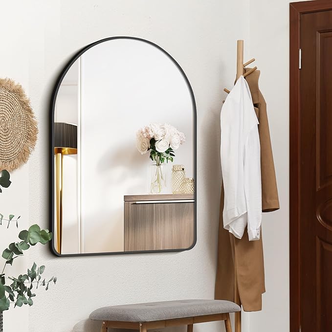 FORBATH Arched Mirror 30x40 Inch, Black Arched Bathroom Mirror Wall Mounted Modern Black Aluminum Frame Decor Large Dresser, for Bedroom Living Room Entryway, Hanging or Leaning Against Wall