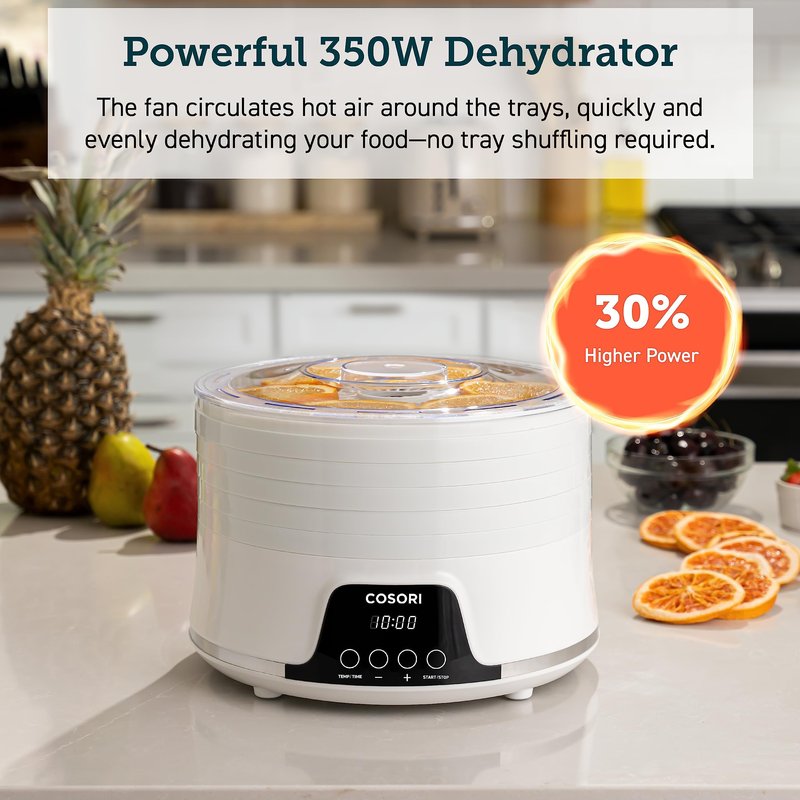 Cosori Food Dehydrator Machine for Jerky, 5 BPA-Free Trays with 165°F Temperature Control and 48H Timer, 350W Dryer for Fruit, Herbs, Meat, Veggies and Dog Treats, 50-Recipes Book Included