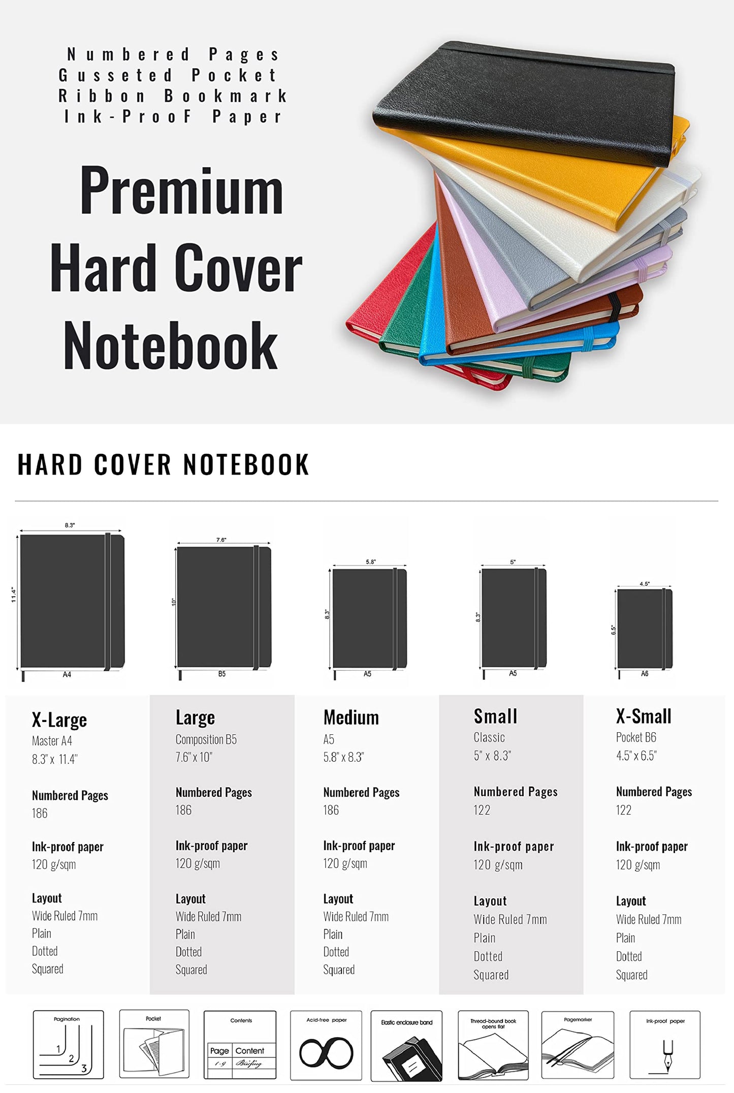 Minimalism Art, Premium Hard Cover Notebook Journal, Classic 5" x 8.3", 122 Numbered Pages, Gusseted Pocket, Ribbon Bookmark, Extra Thick Ink-Proof Paper 120gsm, San Francisco (Dotted, Amber Yellow)
