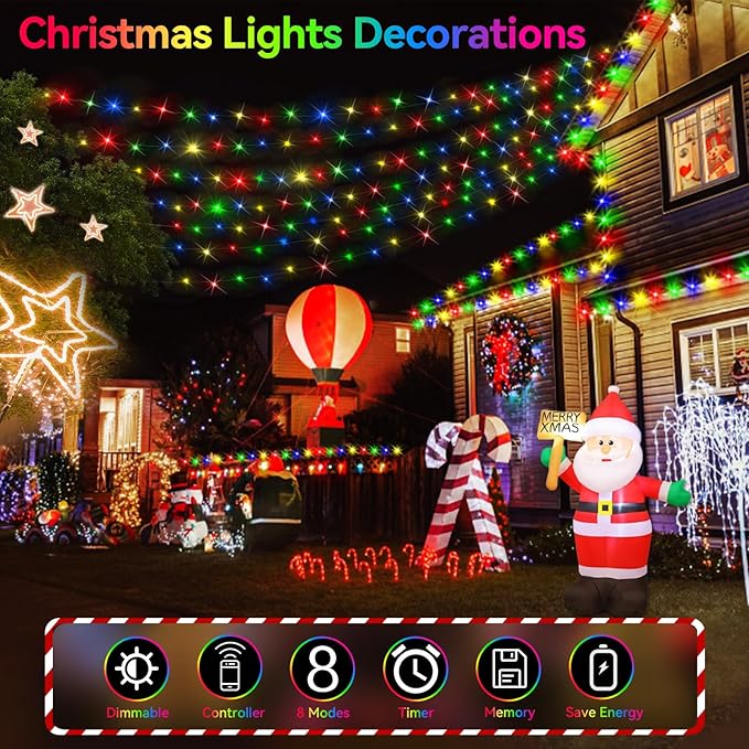 Hezbjiti 2 Pack 1000 LED 403 FT Christmas String Lights Outdoor, 8 Lighting Modes IP44 Waterproof Fairy Lights with Timer and Dimmable Function for Party Tree Decorations (Multicolor, Green Wire)