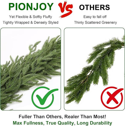 9FT Christmas Norfolk Pine Garland, Realistic Greenery Artificial Garland for Indoor Outdoor Door Porch Fireplace Wall Staircase Holiday Christmas Decor