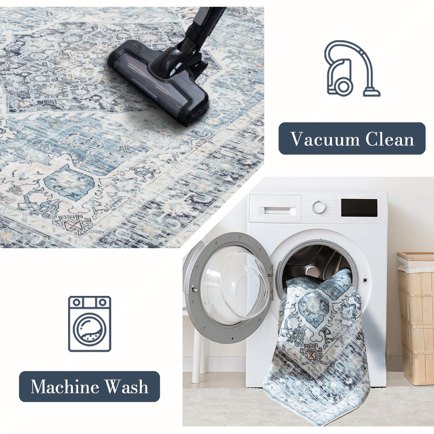 Domitapis Area Rug 9×12, Large Vintage Boho Rug,Ultra-Soft Low Pile, Washable, Non Slip,Stain Resistant, Printed Carpet for Living Room Bedrooms Playroom Office Kitchen, Light Blue