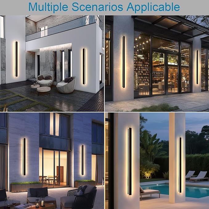2PC 71inch Long Outdoor Wall Lights, IP65 Waterproof Black Modern Wall Sconce 3000K LED Exterior Wall Mount Sconces Anti Rust Porch Lights Acrylic Outdoor Lights for House Patio