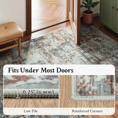 RUGVIGO 3x5 ft Washable Non-Slip Area Rug, Red Accent Rugs for Entryway Kitchen Indoor Door Mat, Soft Neutral Abstract Modern Farmhouse Carpet Bedroom Laundry Room Decor