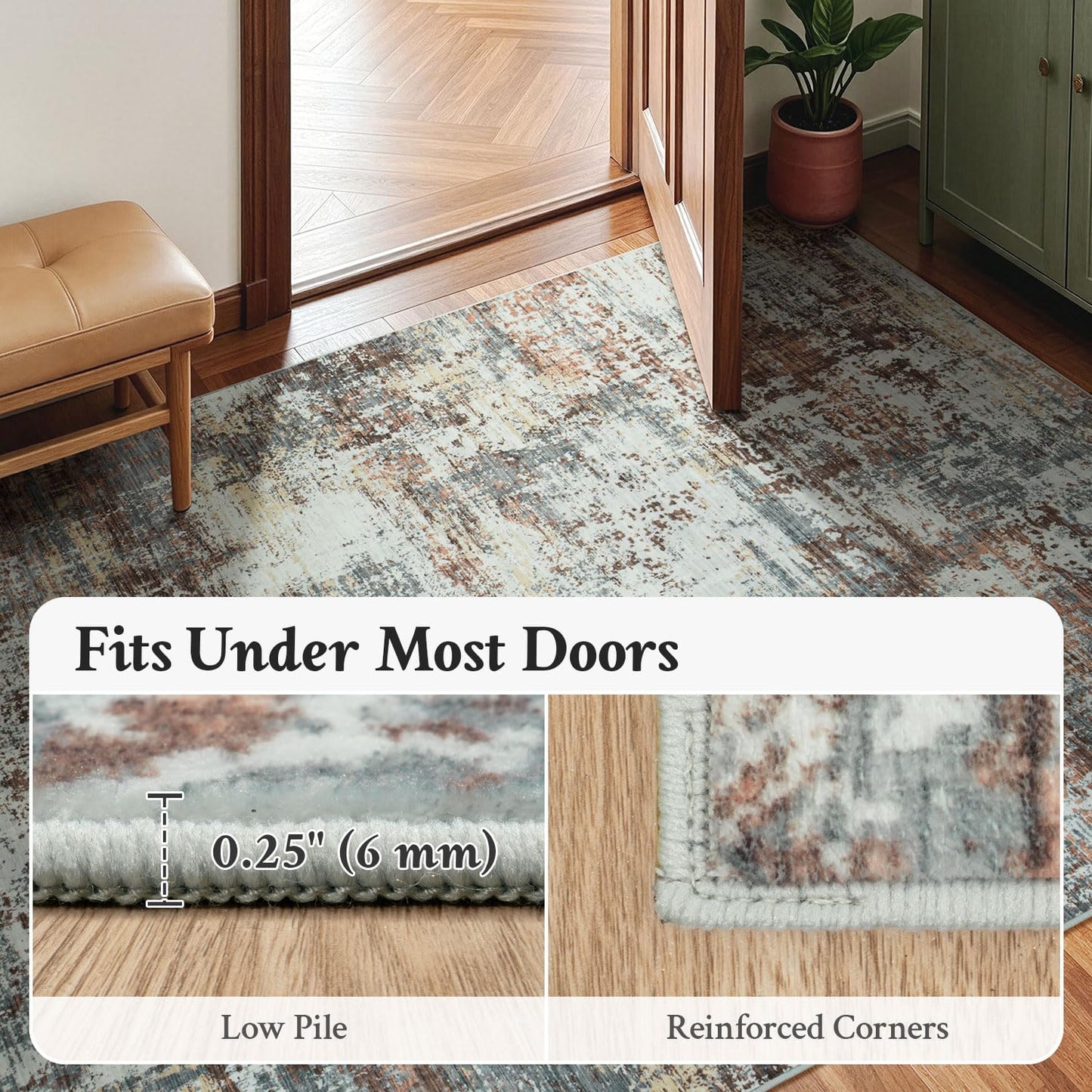 RUGVIGO 2x6 Runner Rug Non-Slip Washable, Red Runners for Hallway Kitchen Entryway Indoor, Soft Neutral Abstract Modern Farmhouse Carpet for Bedroom Laundry Room Decor