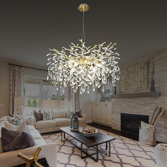 Modern Crystal Chandelier for Dining Room 12-Light Gold Rectangle Raindrop Chandelier Contemporary Rectangular Pendant Light Fixture for Kitchen Island Bar