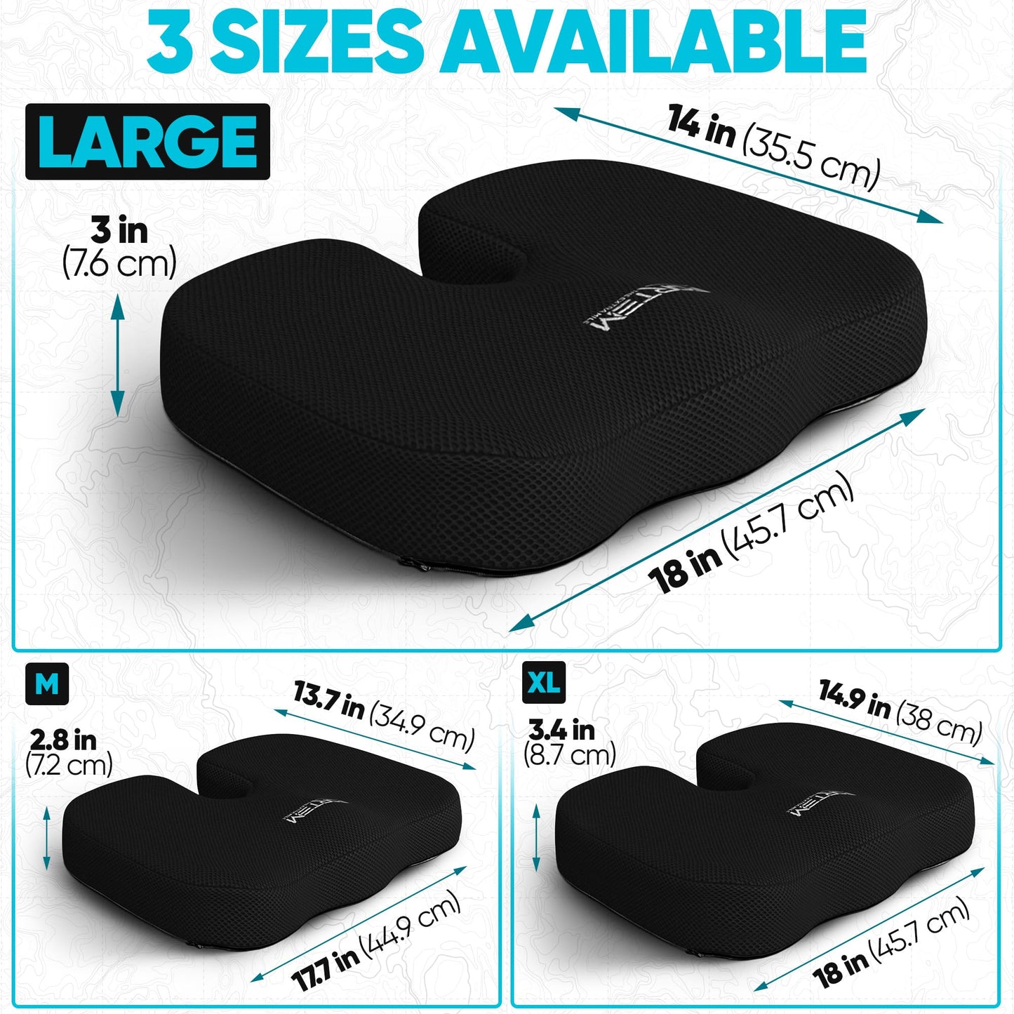 FORTEM Seat Cushion, Office Chair Cushion, Lumbar Support Pillow for Office Chair, Memory Foam Sciatica Coccyx Tailbone Pressure Pain Relief, Car Sitting Pad, Washable Non Slip