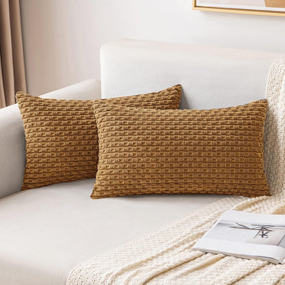 MIULEE Pack of 2 Decorative Throw Pillow Covers 18x18 Inch Soft Boho Striped Textured Corduroy Pillow Covers Modern Farmhouse Home Decor for Couch Bed Sofa Living Room Cream White