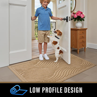 PLEASOR Front Door Mat Outside Entrance, Absorbent and Dirt Resistant Welcome Mat Indoor Outdoor, Non-Slip Backing Entry Mat, Fade Resistant, Easy Clean Low Profile Doormat for Entryway, 29x17, Beige