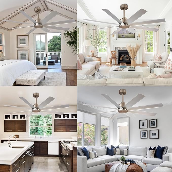 Depuley 72-Inch Ceiling Fan No Light: 8-Blade Large Ceiling Fans with Remote Control - Ultra Quiet DC Motor Reversible Timer Brushed Nickel