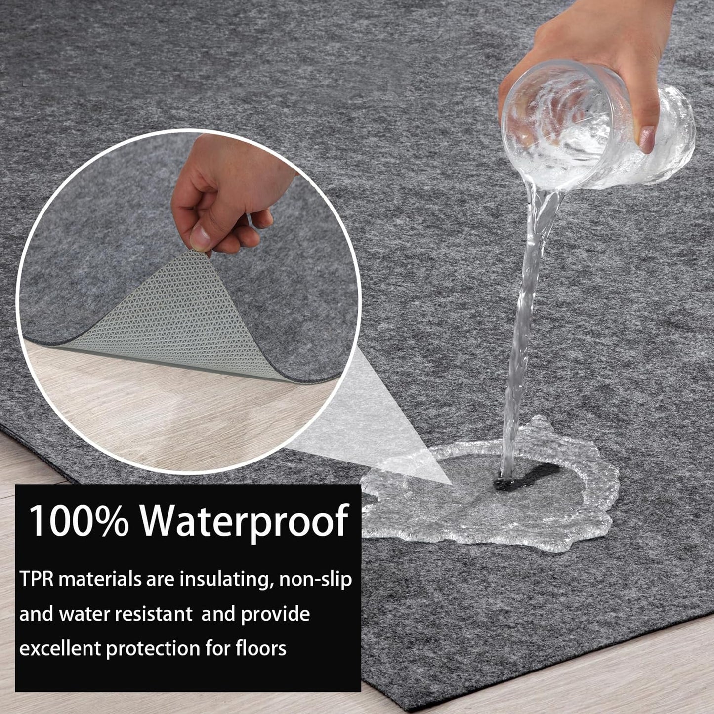 Yxzhyaba 100% Waterproof Rug Pad, 6x9 ft Extra Large Area Rug Non-Slip Carpet Pad, Non-Slip Rug Pads for All Floors and Finishes, Felt Pad for Hardwood Floors, Keeps Carpets in Place Soft and Safe