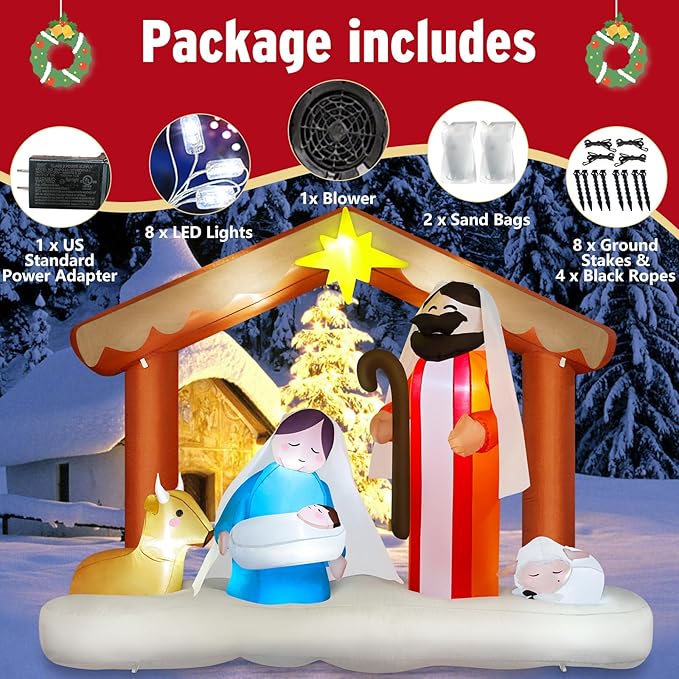 Danxilu 8 FT Long Christmas Inflatables Nativity Scene Outdoor Decorations Christmas Blow Ups The Birth of Jesus Built-in LED Lights for Yard Garden Lawn Patio Holiday Party Xmas Decor