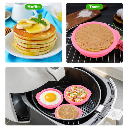 4 Pcs Air Fryer Egg Molds, Silicone Non-Stick Muffin & Toast Maker, Reusable Baking Cups Lids for Quick Cooking, Easy to Clean Air Fryer Accessories