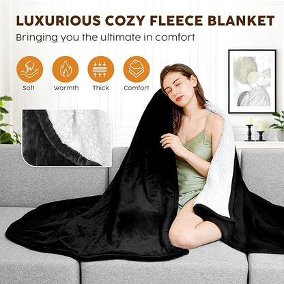 HYLEORY Heated Electric Blanket Throw 50"x60" Soft Fleece & Flannel with 5 Heating Levels & 3 Hours Timer Auto Shutt Off, ETL Certified, Washable，Heated Blanket for Body-Black
