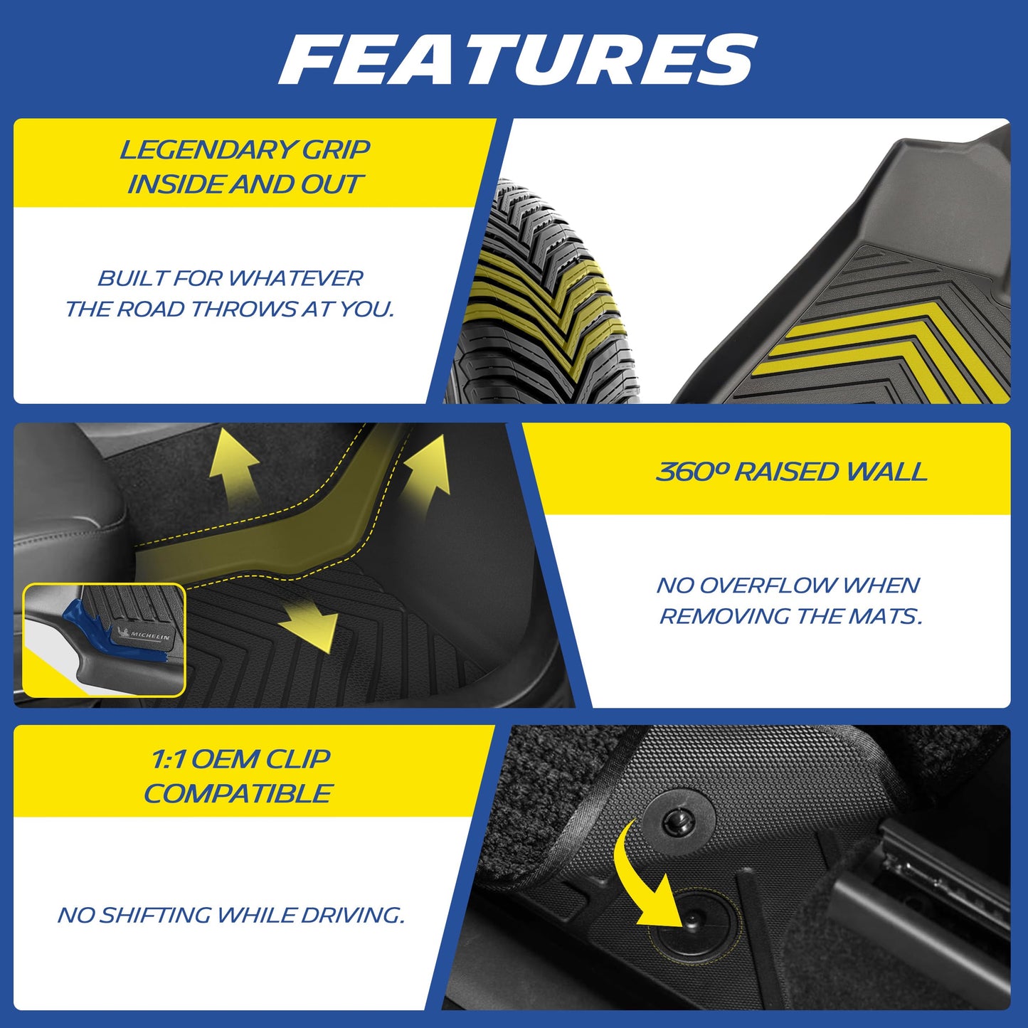 Michelin Vehicle Mats, All-Weather TPE Custom Fit Liner for 2015-2026 Ford F150/2022-2025 Lightning SuperCrew (2nd Row w/o Fold Flat Storage) Carpet Floor, Premier