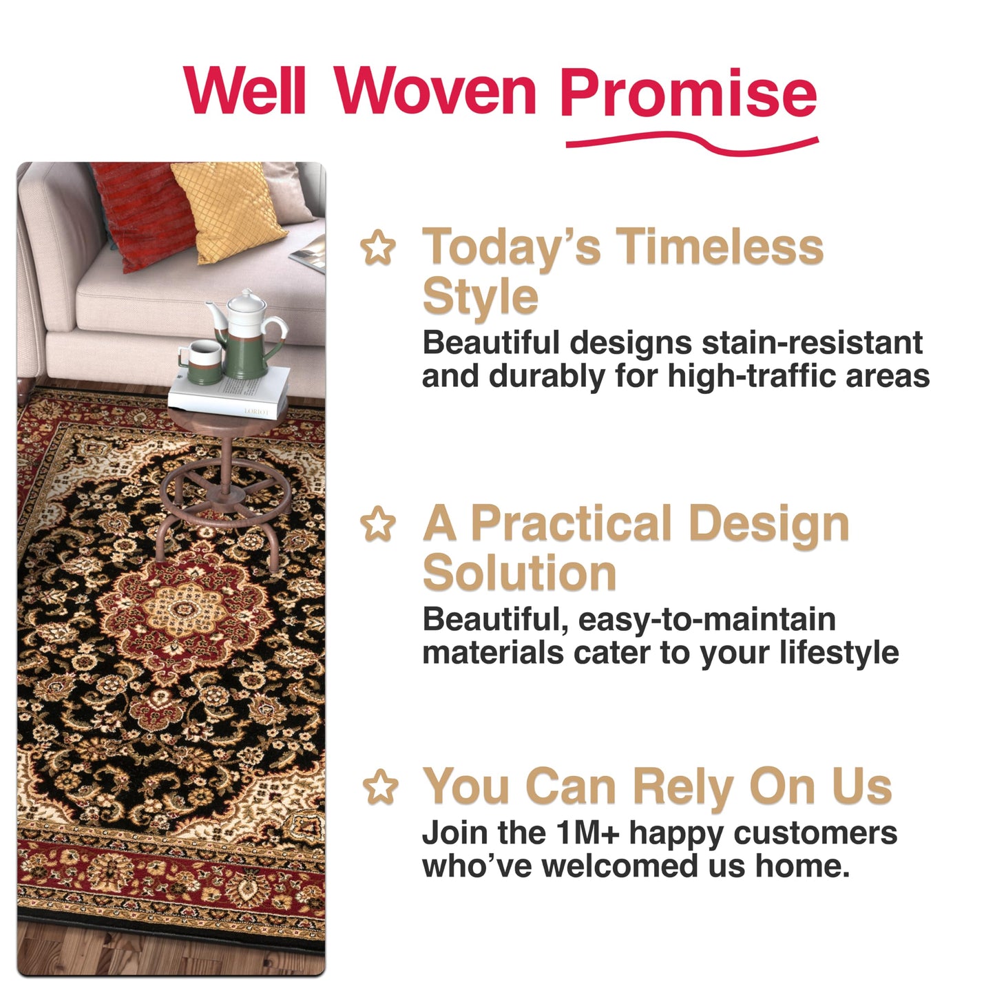 Well Woven Barclay Collection Medallion 5x7 Black Area Rug - for Living Room, Bedroom, and Dining Room