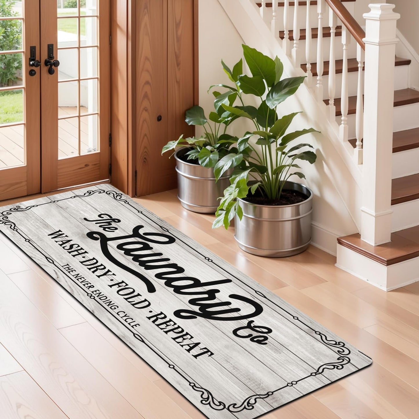 Pauwer Laundry Room Rug Runner 20"x60" Waterproof Rubber Laundry Mat Non Slip Kitchen Mats for Floor Washable Floor Mat Runner Rug for Farmhouse Mudroom Washroom Bathroom Decor