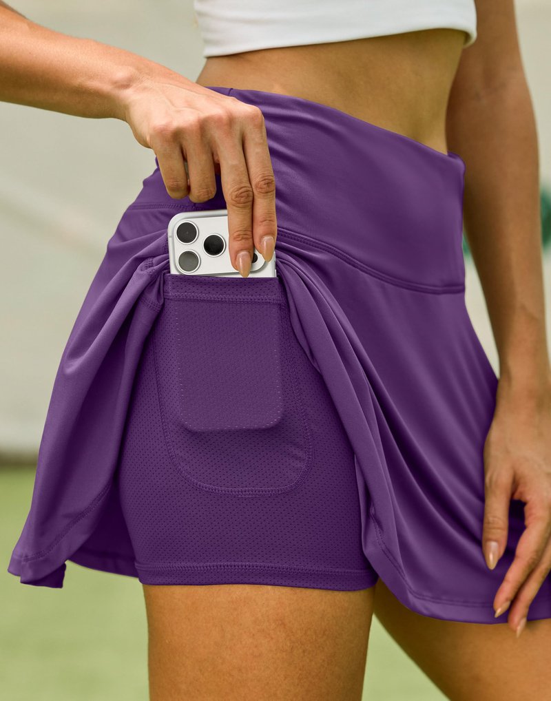 SANTINY Pleated Tennis Skirt for Women with 4 Pockets Women's High Waisted Athletic Golf Skorts Skirts for Running Casual (Dark Purple_XS)