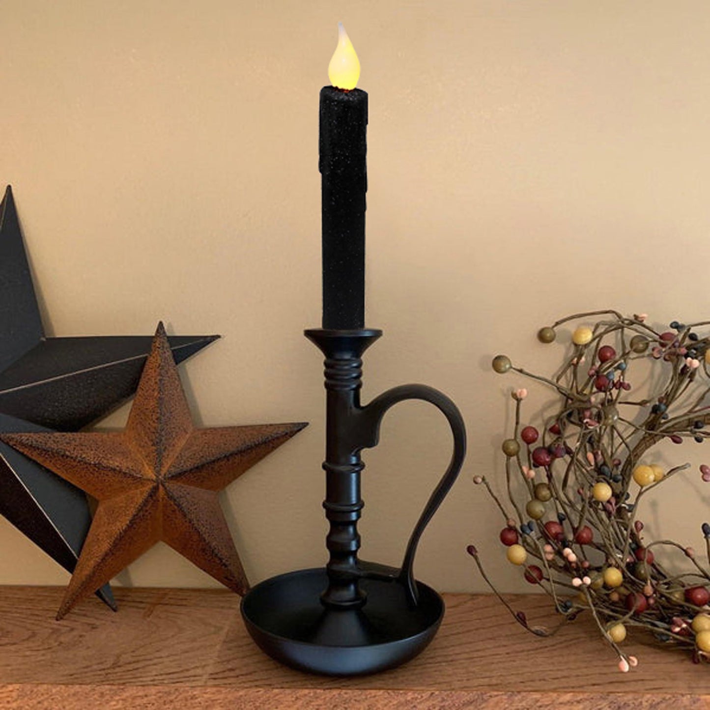 CVHOMEDECO. Glitter Flameless Candles Flickering Battery Operated LED Taper Candles with Timer for Home, Wedding, Halloween, Christmas Decor. Black, 6-3/4 Inch, Set of 2