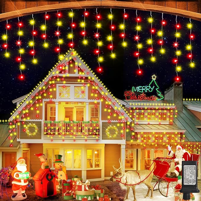 33FT Christmas Lights Outdoor, 400 LED Outdoor String Lights Waterproof Plug in with 8 Modes & Timer, Christmas String Lights for Tree Party, Garden, Holiday Decorations（Red+Warm White）