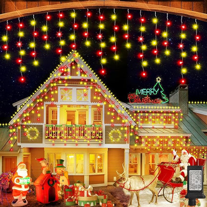 33FT Christmas Lights Outdoor, 400 LED Outdoor String Lights Waterproof Plug in with 8 Modes & Timer, Christmas String Lights for Tree Party, Garden, Holiday Decorations（Red+Warm White）