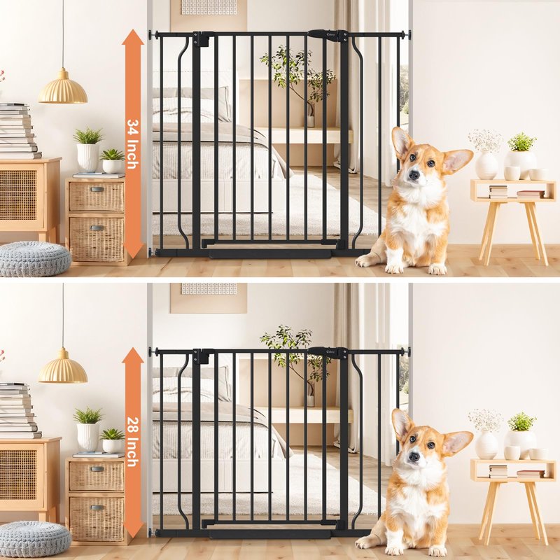 Cideny 34" Extra Tall Baby Gate for Stairs, Auto Close Stroller Friendly Dog Gate Indoor for Doorways, Pressure Mounted 29"-40" Wide Baby Gate, Easy Walk Through Gate for Children & Pets, Black