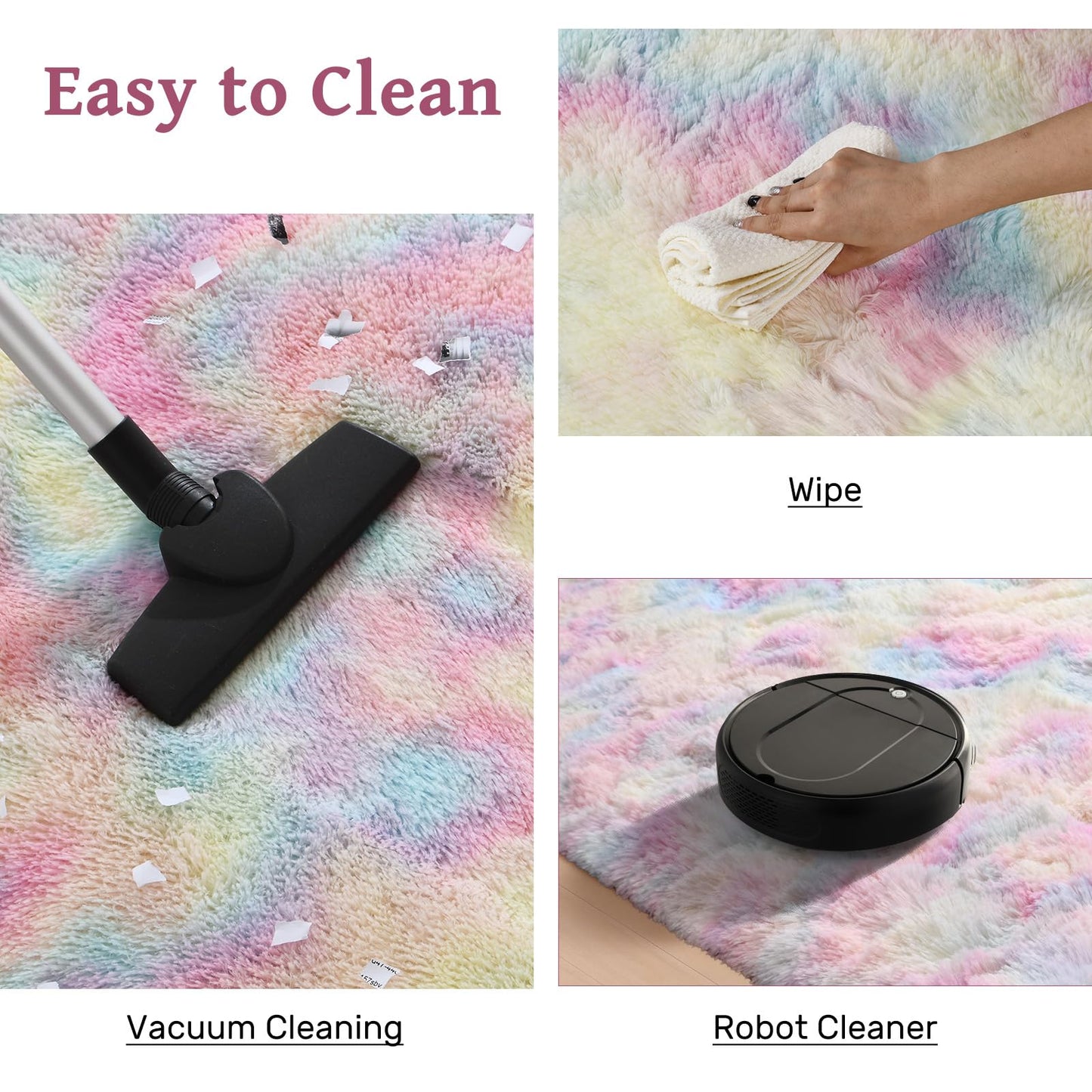 4x6 ft Fluffy Rainbow Area Rug for Bedroom Soft Fuzzy Living Room Rug Non-Slip Shag Rugs Carpet for Nursery Kids Play Room Dorm Office Indoor Modern Plush Carpets