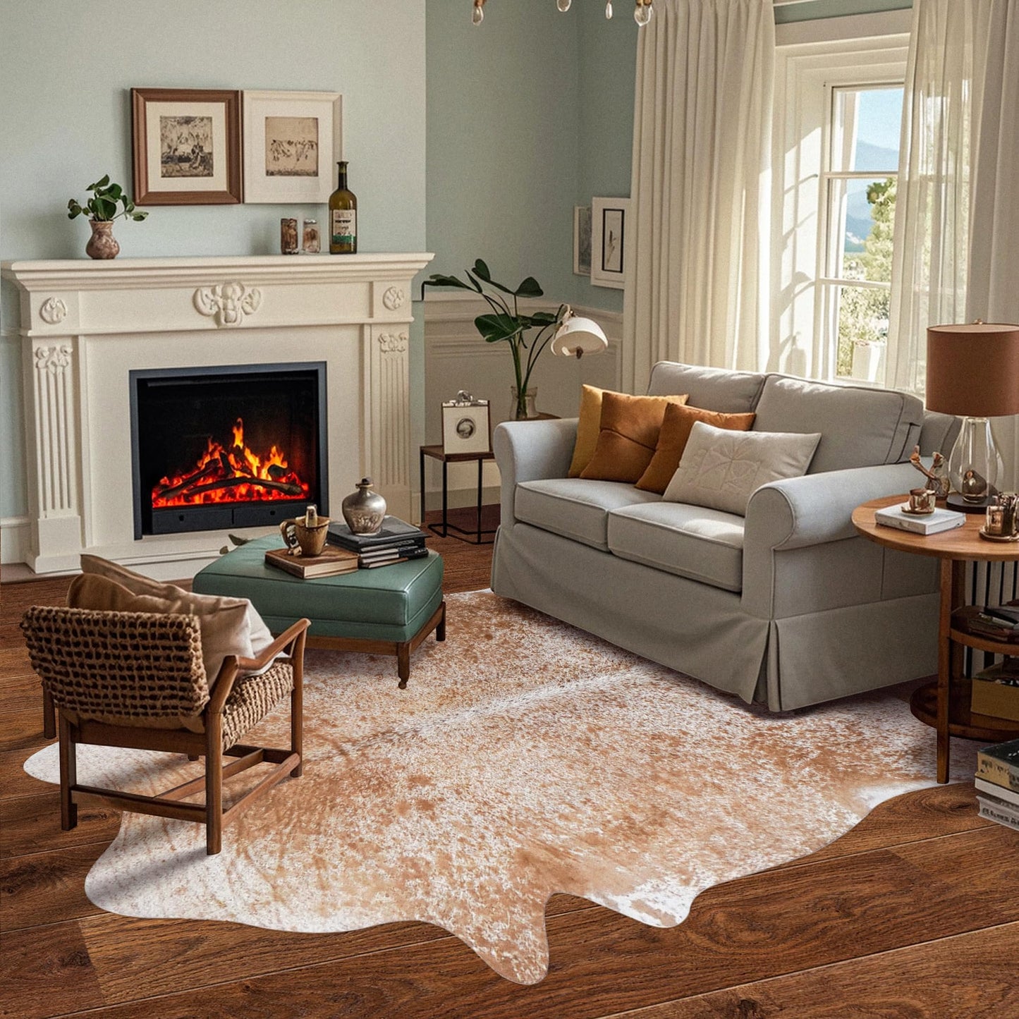 Cow Hide Faux Cowhide Rug - 4.6x5.2 Feet Cow Print Pattern Area Rugs Small Animal Print Carpet Western Home Decor for Living Room Bedroom
