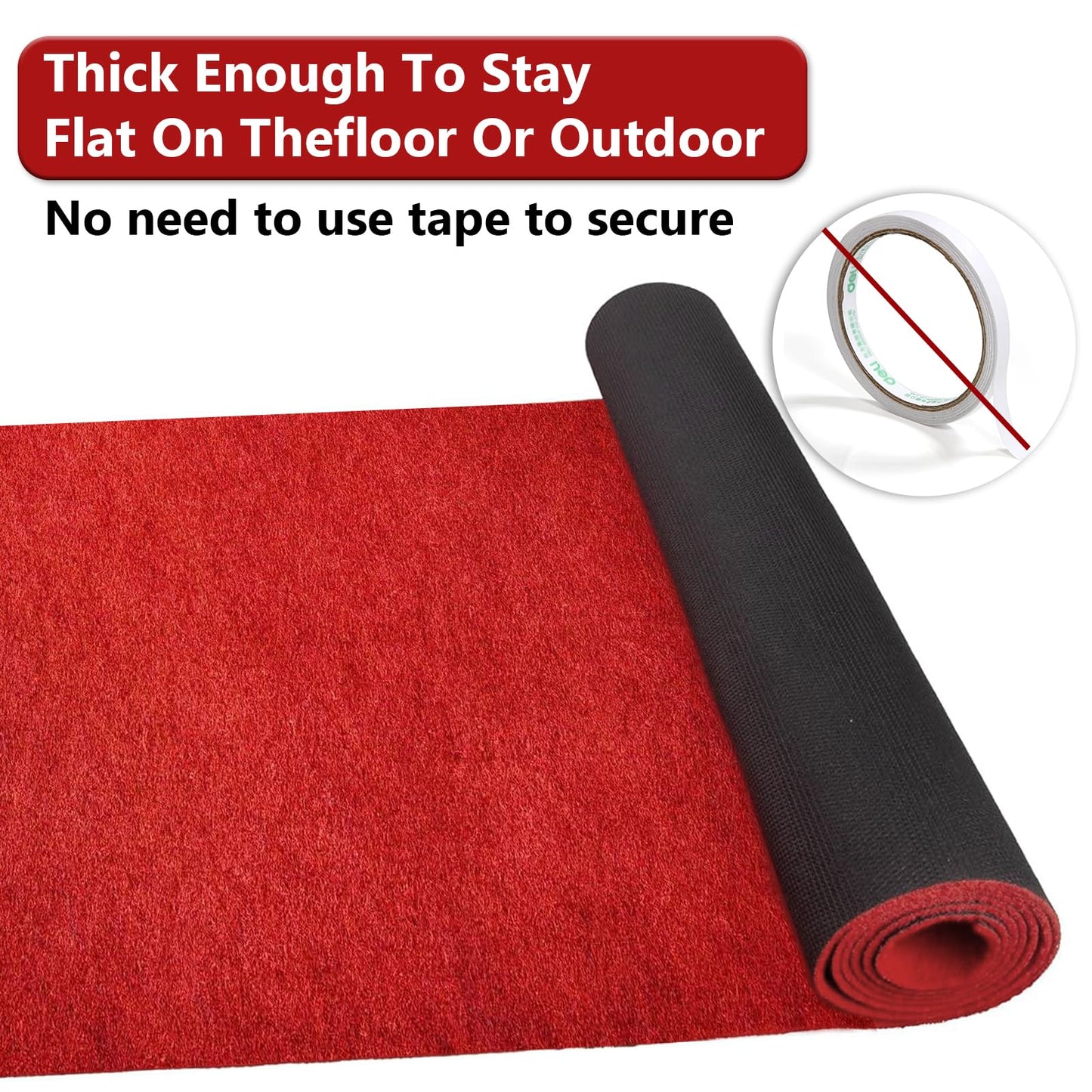 Red Carpet Runner Rug for Party and Event, Non-Slip TPR Rubber Backed Aisle Runway red Rug for Step, Proposal & Wedding Christmas Thanksgiving Decorations, Runway Rug for Prom(3 x 15ft, 450 GSM)