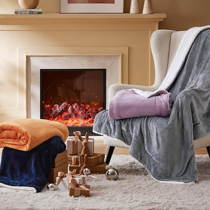 Bedsure GentleSoft Sherpa Fleece Throw Blanket for Couch - Thick and Warm Christmas Blanket for Winter, Soft Fuzzy Plush Throw Gift for Women, Grey, 50x60 Inches
