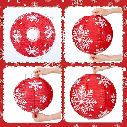 Bencailor 12 Pcs Christmas Hanging Paper Lanterns Set Decorative Christmas Party Lanterns Round Hanging Lamps for Xmas Home Decoration Supplies Props Graduation Holiday Decor(Noble, 12 Inch)