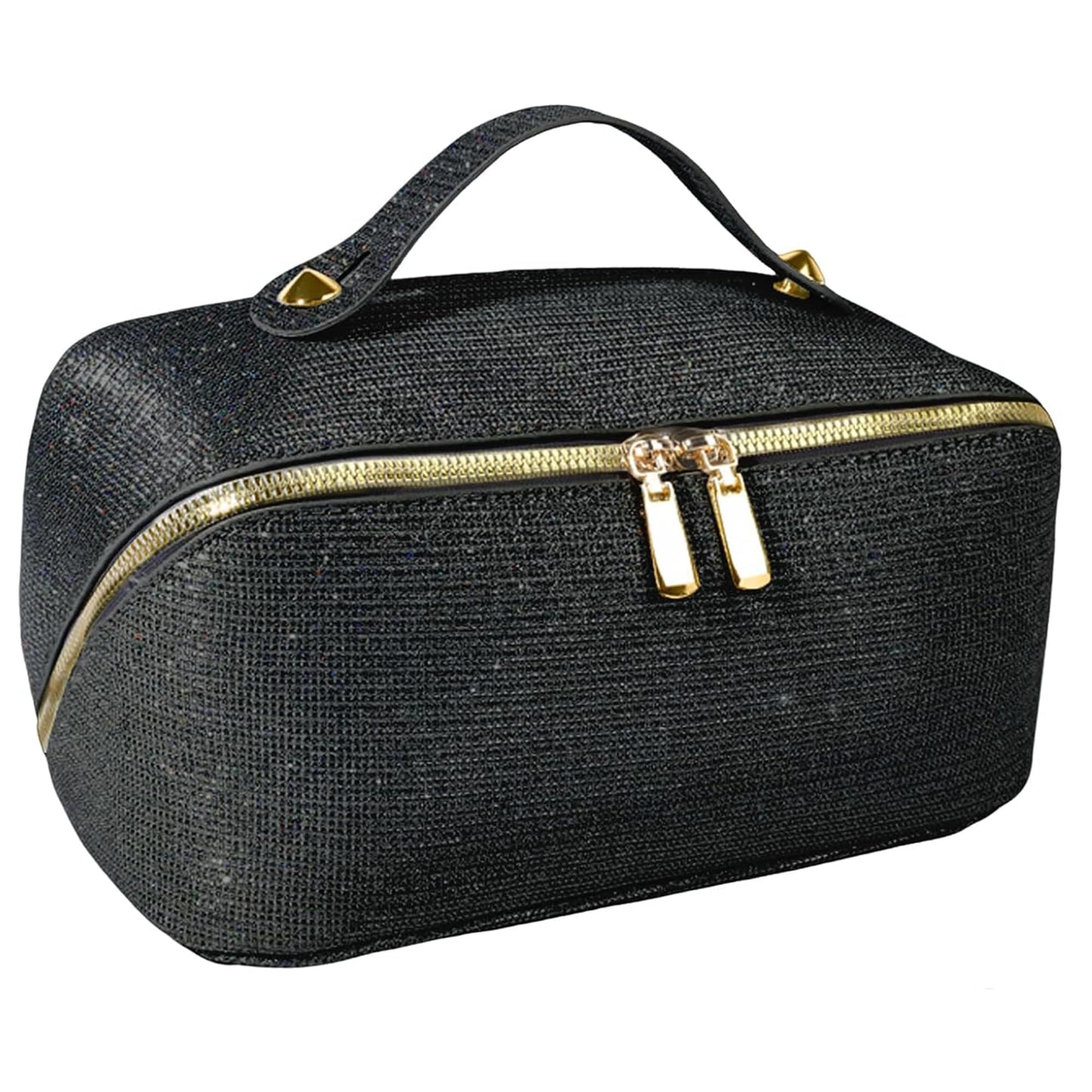 JeeVoya Makeup Bag for Women Large Capacity, Waterproof Travel Cosmetic Bag PU Leather Makeup Organizer with Dividers, Portable Toiletry Bag with Handle (Black)