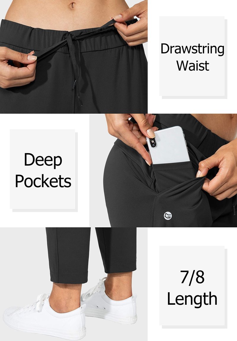 G Gradual Women's Pants with Deep Pockets 7/8 Stretch Sweatpants for Women Athletic, Golf, Lounge, Work (Black, 3X-Large)