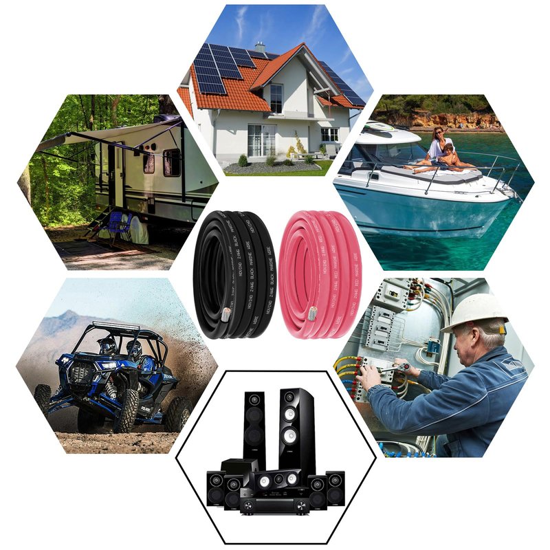 2 Gauge Marine Wire Include 2AWG 5FT Red & 5FT Black,2 Gauge Marine Grade Wire Tinned Copper Boat Cable for Automotive Boat Speakers Lighting Solar Outdoor RV Camper Trailer