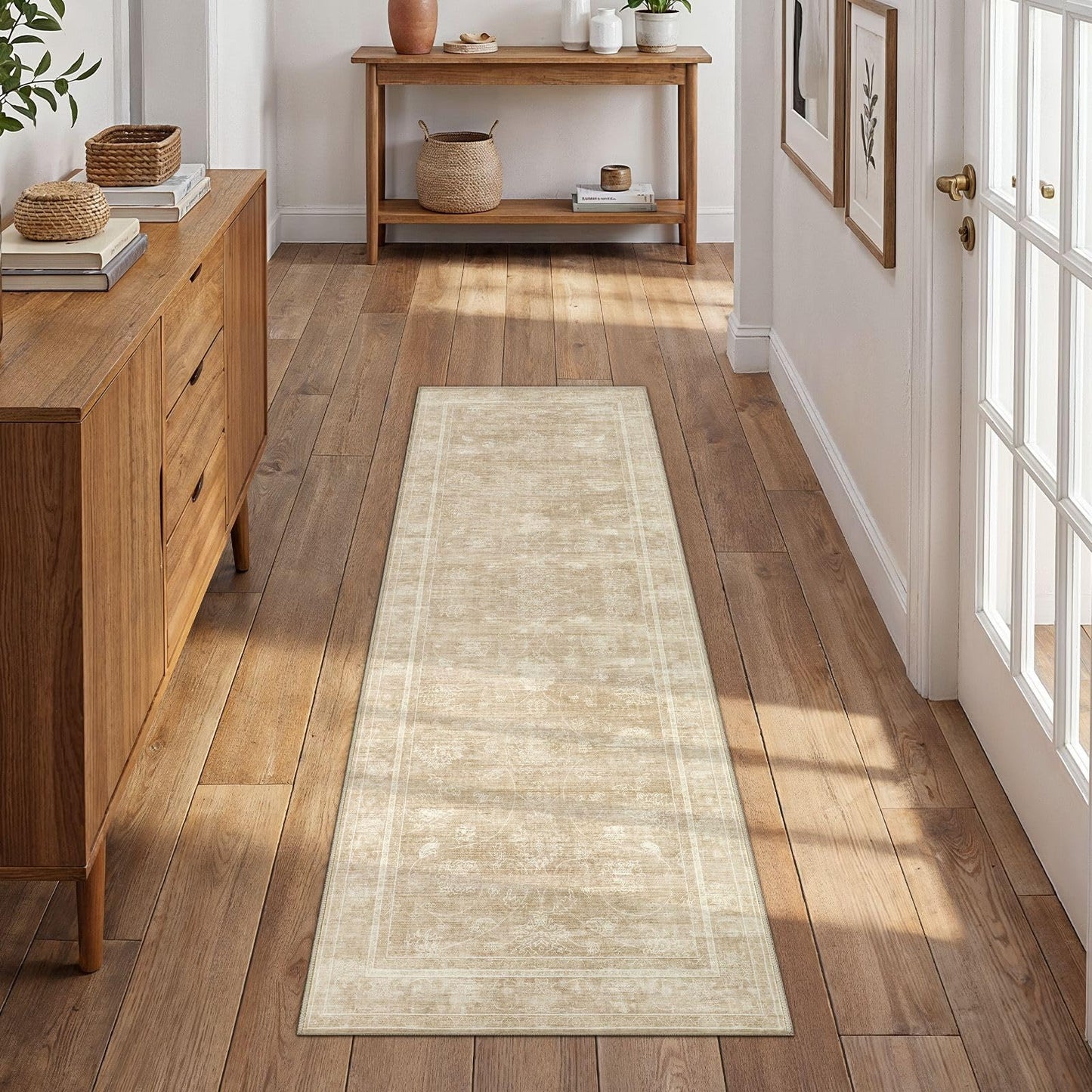 UERMEI 2x6 Machine Washable Runner Rug: Vintage Non Slip Low-Pile Stain-Resistant Hallway Floor Carpet, Soft for Entryway Kitchen Bathroom, Kid Pet Safe Robot Vacuum Friendly - Brown
