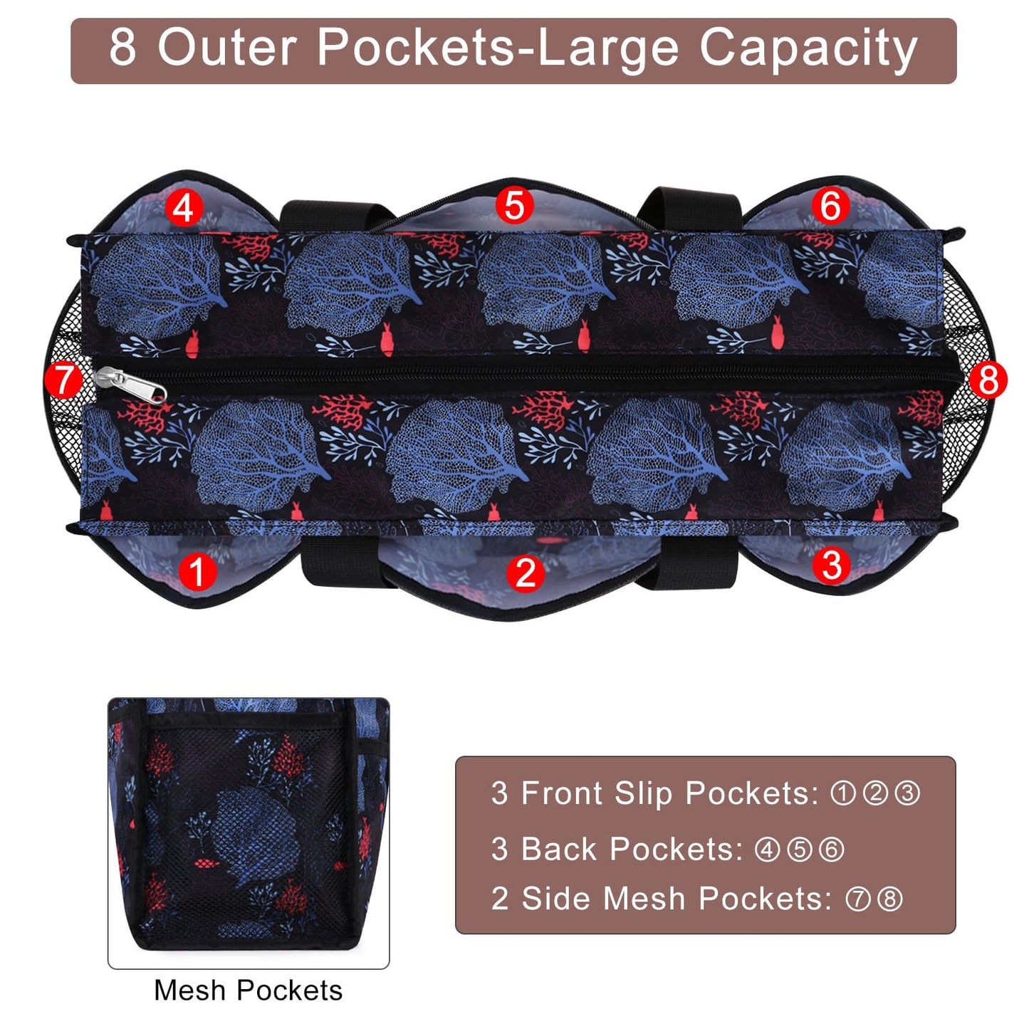HAWEE Large Utility Bags for Women with Luggage Sleeve and 15.6” Laptop Pocket for Work Air-Friendly Travel Duffel Bag, Coral Leaf