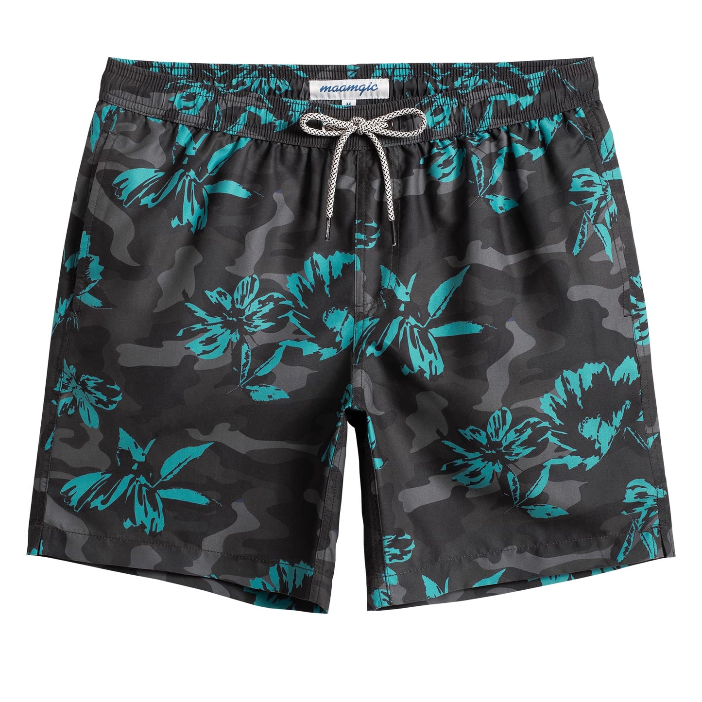 maamgic Mens Swim Trunks Quick Dry Swim Shorts with Mesh Lining Funny Swimwear Bathing Suits 7inch Dark Grey Poppy Flower X-Large