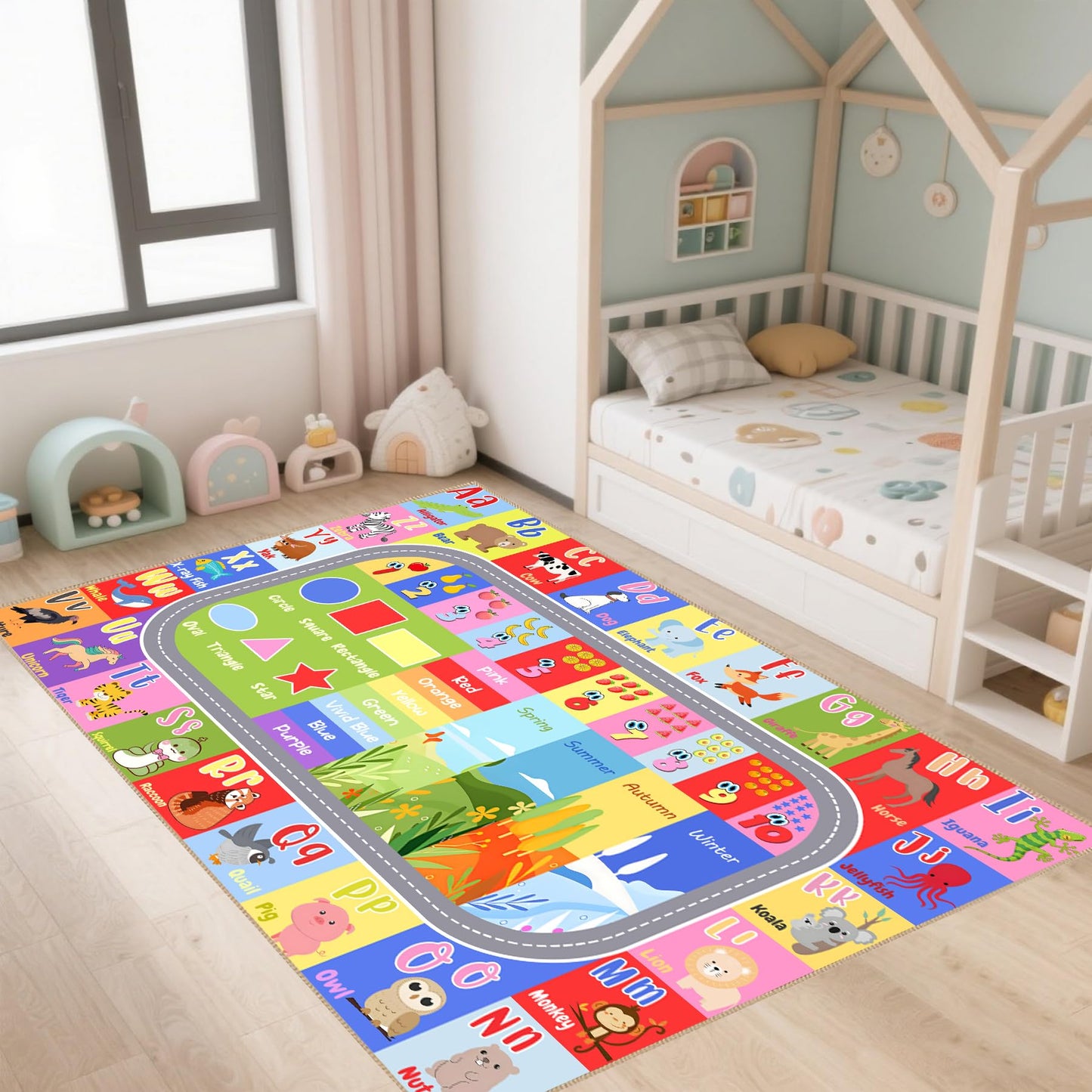 YukiSoul Farm Map Playmat Rugs for Kids, Game Rug with Anti-Slip Rubber Backing, Cute Animal Farming Game Road Map Play Mat Nursery Rugs for Children Bedroom Playroom 5x7 Ft.