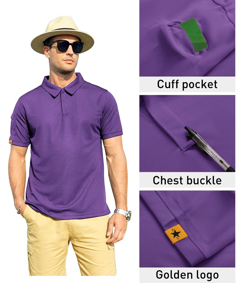 ZITY Mens Polo Shirt Short Sleeve Sports Tactical T-Shirt Athletic Golf Polos Daily Casual Stylish Collared Shirts for Men Violet Large