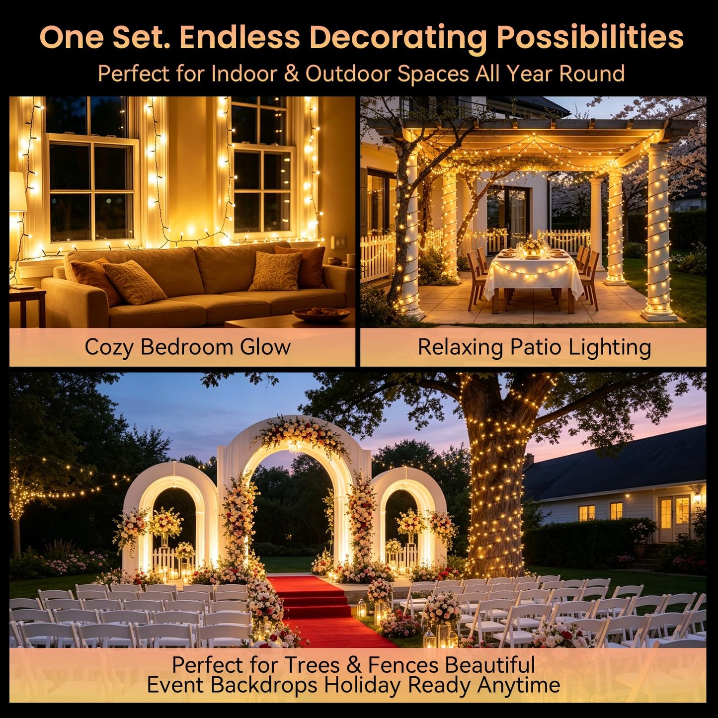 300 LED Warm White String Lights - 36FT Plug-in Outdoor & Indoor Fairy Lights with Remote, Timer & 4 Brightness Levels - Waterproof Patio Bedroom Christmas Wedding Decorative Lights,Green Wire