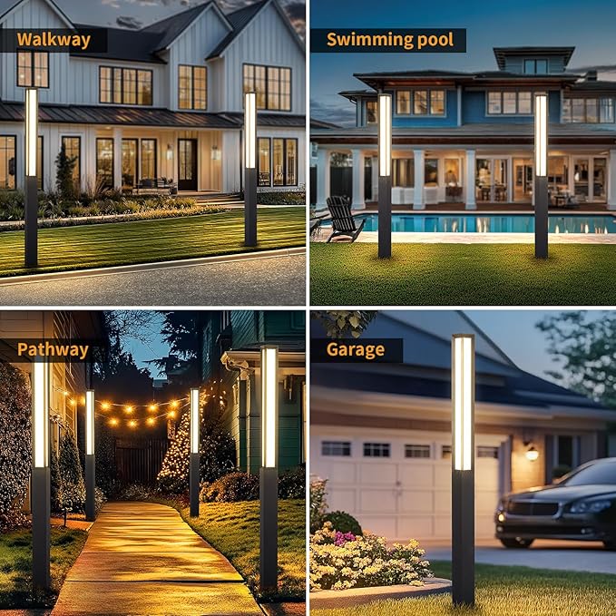 Landscape Path Light, 92" Modern Outdoor LED Luxury Bollard Lighting with IP65 Waterproof for Lawn Courtyard Driveway Pathway Decoration