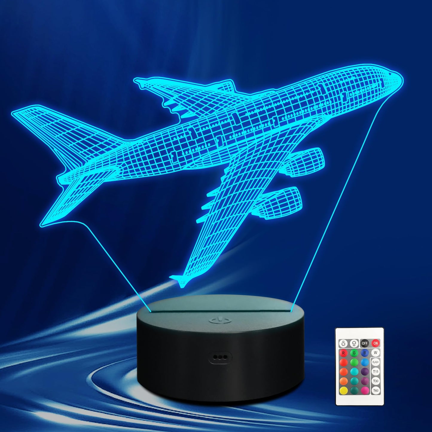 CoolGift Mart Airplane Night Light, 3D LED Optical Illusion Airplane Lamp with Remote Control and Timer, Christmas and Birthday Airplane Gifts for Men Boys Kids