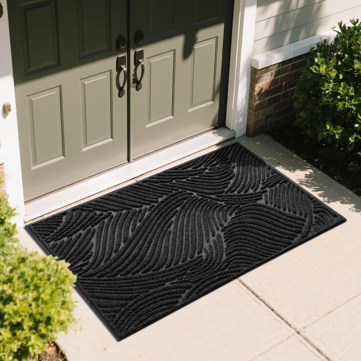 Yimobra Doormat Indoor Outdoor Entrance, Simple Stripes, All-Weather Waterproof & Non-Slip Mat for Front Door, Heavy Duty Polyester Welcome Mat for Garage, Patio-60x36，Black