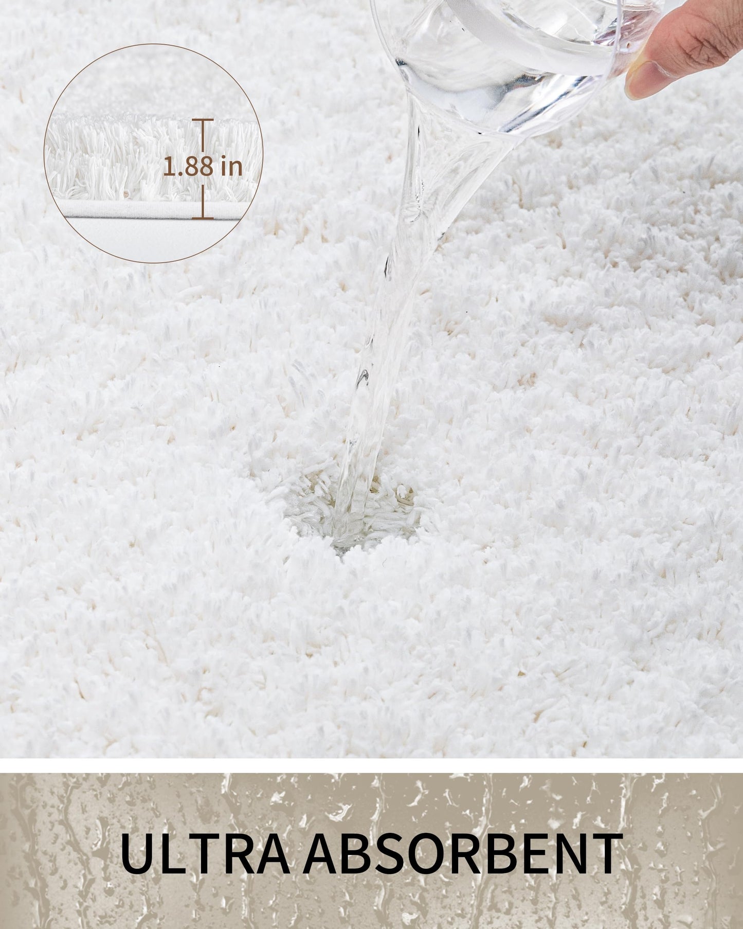 Ruggnovea Bathroom Rugs Non Slip Washable 36x24, Ultra Thick Soft Microfiber Absorbent Bath Mats, High Density Foam Latex Non Slip Backing Bath Rugs, Fluffy Floor Carpet for Tub&Shower, White