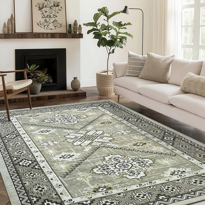 Boho Washable Area Rug 5x7, Large Soft Rugs for Living Room Farmhouse Vintage Beige Carpet 5x7 Area Rugs for Bedroom Dining Room Non-Slip Stain Resistant Under Table Rug