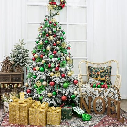 SY CRAFT 86 Pieces of Assorted Shatterproof Christmas Ball Snowflake Ornaments Seasonal Decorative Hanging Ornament Set with Hand-held Gift Package for Xmas Tree Decorations (86PCS, Green Red Gold)