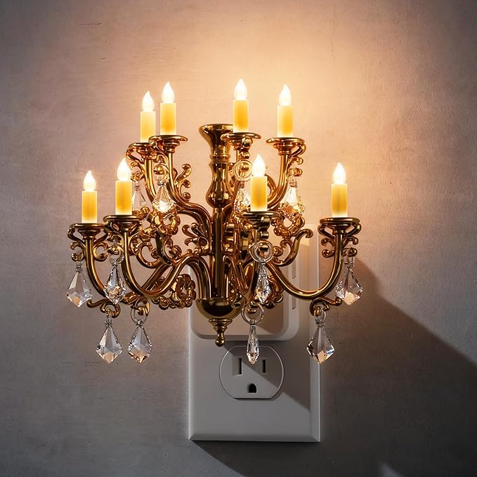 L LOHAS LED Night Lights Plug into Wall,Crystal Chandelier Candle Nightlight with Dusk to Dawn Sensor,Brightness Adjustable,3000K Soft White,Rotatable Plug Addtion for Home Decor,Hallway,Bathroom