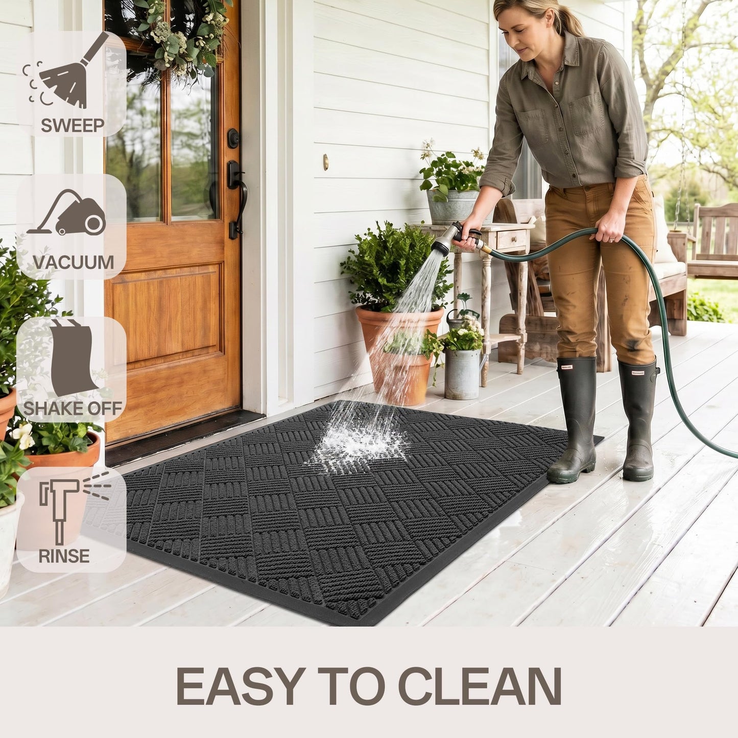 Amyracel Front Door Mat 36x48, Heavy Duty Durable Indoor Outdoor Entrance Doormat, All-Weather Dirt Trapper Waterproof Doormat, Fade Resistant, Non-Slip, Easy Clean Outside Patio Entryway Mat